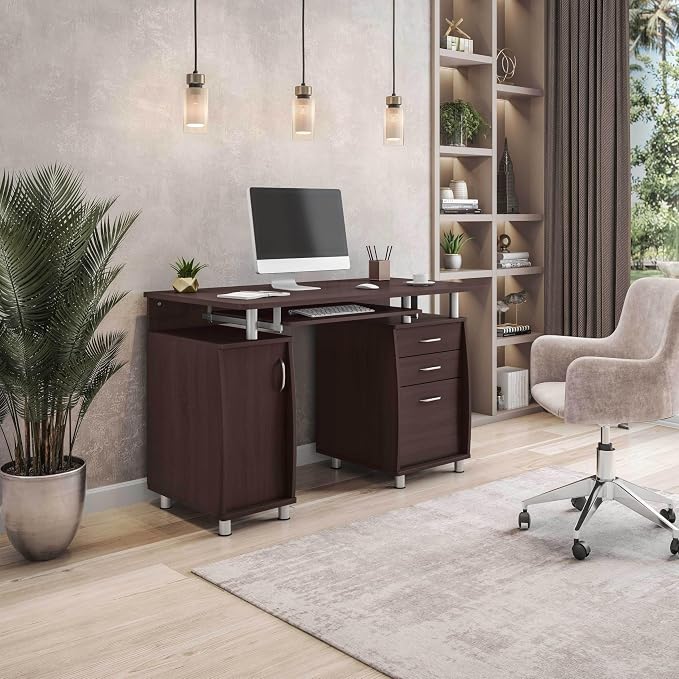 Techni Mobili 48''W Computer Desk with File Cabinet & Drawers, Brown | Home Office, Keyboard Tray, Storage, Computer Workstation, Ideal for home office, Workspace organization