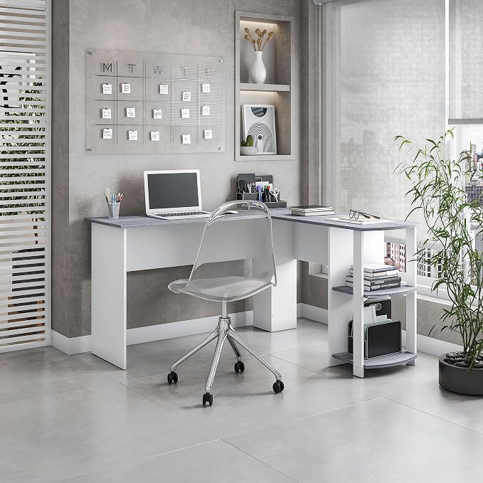 Techni Mobili L Shaped Desk - Modern Computer Desk with Corner Bookshelf & Side Storage Shelves for Home Office Accessories - Elegant, Space-Saving, & Minimalist Executive Table | 51.5 Inch modern L‑shaped desk with storage shelves, sturdy frame, versa...