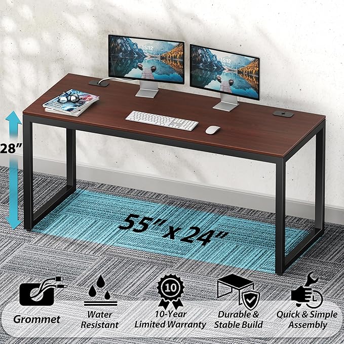 SHW 55-Inch Commercial-Grade Office Computer Desk, Cherry | 10-Year Limited Warranty