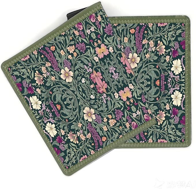 Cute Floral Aesthetic Lavender Gaming Mouse Pad, Dark Green Rug Desk Mat with Anti-Slip Base & Stitched Edges,35.4" x 15.7" in Table Mat for Computer Desktop, Beautiful Workstation Decor