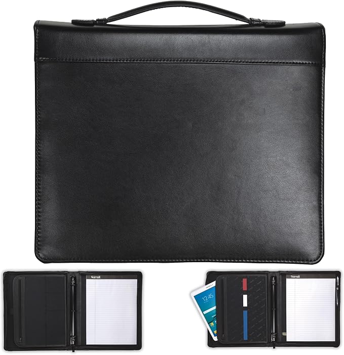 Samsill 15540 Regal Leather Padfolio Zipper 1 inch Ring Binder, Carry Handle, Interior 10.1 Inch Tablet Sleeve, Letter Size Writing Pad, Black