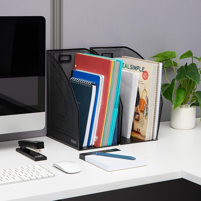 Mind Reader Vertical File Storage, Desktop Organizer, Workspace, Office, Metal Mesh, 6.25" L x 10" W x 12.5" H, Black (Pack of 4)