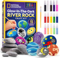 National Geographic Glow-in-the-Dark Rock Painting Craft Kit for Kids | 15 River Rocks, 15 Paint Colors, Glow Paints, Brushes and Art Supplies, Kids Craft Activity, Creative Birthday Gift
