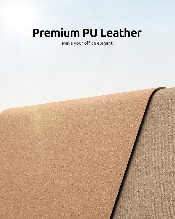 YSAGi Leather Desk Protector, Office Mat, Large Mouse Pad, Non-Slip PU Leather Blotter, Laptop Desk, Waterproof Writing Pad for Office and Home (Khaki, 35.4" x 17")