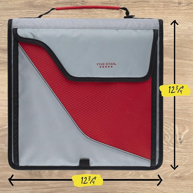 Five Star Zipper Binder, 3-Inch D-Ring Case Binder, 850-Sheet Capacity, Multiple Pockets, Front 5-Tab Expanding File, Removable Padded Case and Shoulder Strap, Crimson Fade (292960K)