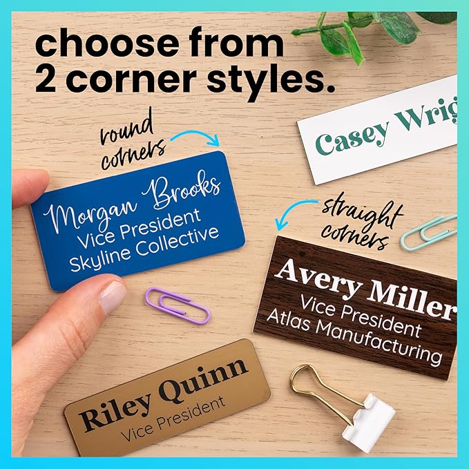ExcelMark Custom Name Tag - Engraved Name Badge with Pin or Magnetic Backing, 16 Colors, 6 Fonts, and 2 Sizes to Choose from (Gold w/Black Letters, 1"x 3")