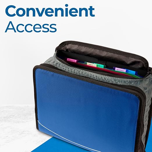 Case-it King Sized Zip Tab School Zipper Binder 4-Inch D-Rings,800 Sheet Capacity,5-Subject Expanding File Folder,Multiple Pockets & Storage Organizer,Shoulder Strap D-186 Midnight Blue(Pack of 4)