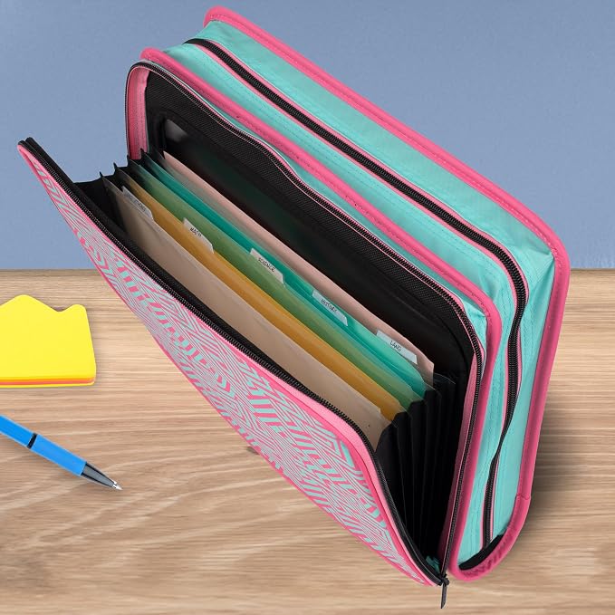 Five Star Zipper Binder 2 Inch O-Rings Case Organiser with Multi-Access and 5-Tab Expanding File Folder, 850 Sheet Capacity, Taffy Twist (290010J)