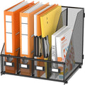 DALTACK 4-Slot Magazine File Holder, Metal Binder Holder, Black | Iron Mesh Construction, Labeled Sections for Easy Sorting, Anti-Slip Feet, Binder and Folder Storage for Office, Classroom