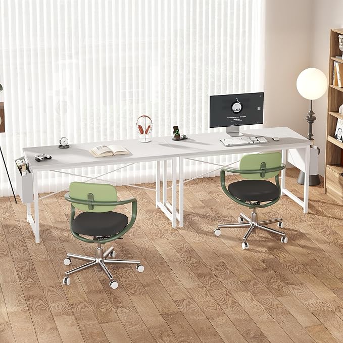OLIXIS Computer Desk, 55 Inch Gaming Desks for Home Office Small Spaces | Writing Study Craft Work Table, Computer Workstation for Bedroom with Storage Bag, All White
