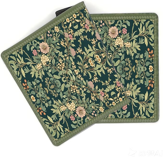 Cute Floral Aesthetic Dahlia Gaming Mouse Pad, Dark Green Rug Desk Mat with Anti-Slip Base & Stitched Edges, Office & Home Desk Decor for Women, 35.4" x 15.7" in Computer Desktop Mat
