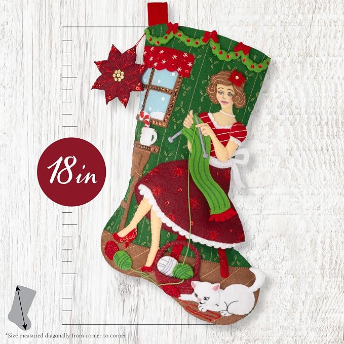 Bucilla, Felt Applique 18" Stocking Making Kit, Holiday Knitting, Perfect for DIY Arts and Crafts