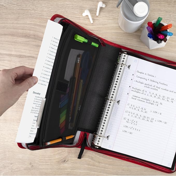 Five Star Zipper Binder 1.5 Inch O-Rings Case Organiser with 3-Pocket Expanding File, 500 Sheet Capacity, Crimson Fade (280146K)