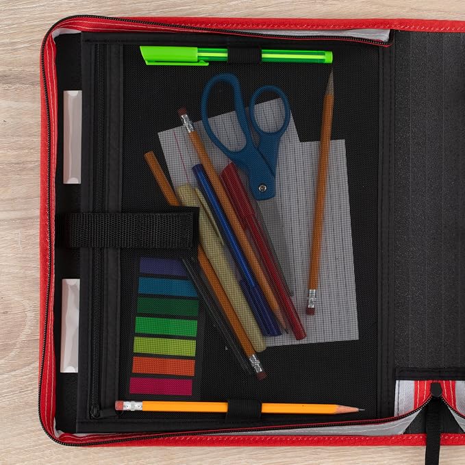 Five Star Zipper Binder 1.5 Inch O-Rings Case Organiser with 3-Pocket Expanding File, 500 Sheet Capacity, Crimson Fade (280146K)