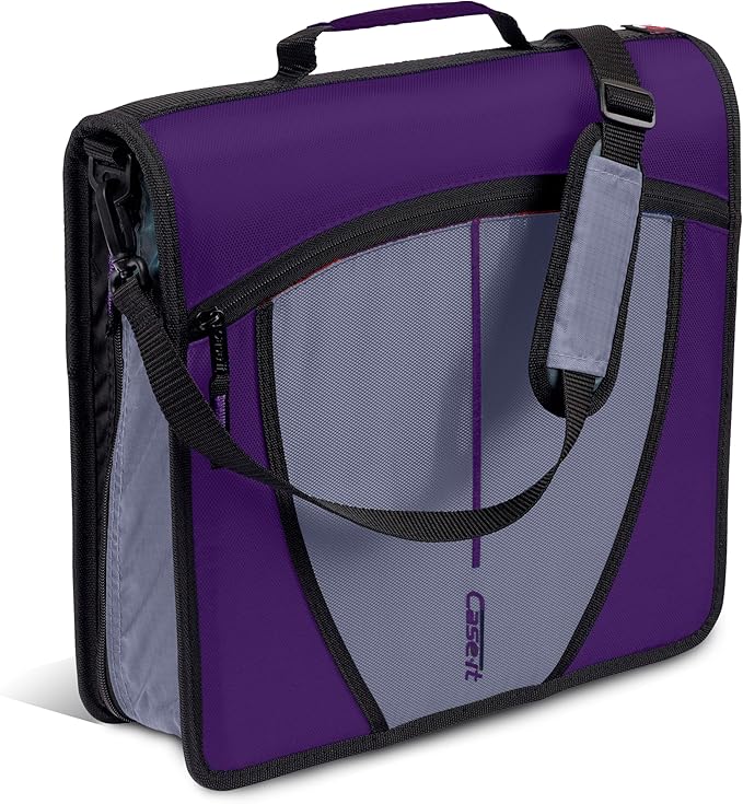 Case-it Zipper Binder | 3-Inch O-Rings | 600-Sheet | D-146 Purple Eclipse | Mighty Zip Tab, 5-Subject Expanding File Folder, Multiple Pockets, Storage Organizer, Shoulder Strap, School & Office