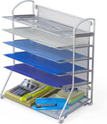 Simple Houseware 6-Tier Desk Organizer & Sliding Paper Tray, Silver | Space-Saving Desktop Letter Tray for Document, Files and Mail Sorting