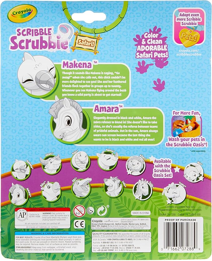 Crayola Scribble Scrubbie Safari 2 Pack Animal Toy Set Age 3+