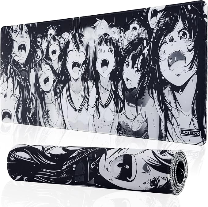 XL Black & White Manga Gaming Mouse Pad – Large Japanese Art Desk Mat for Keyboard & Mouse – Non-Slip Water-Resistant Surface, Stitched Edges – 31.5x11.8 in (X-Large)