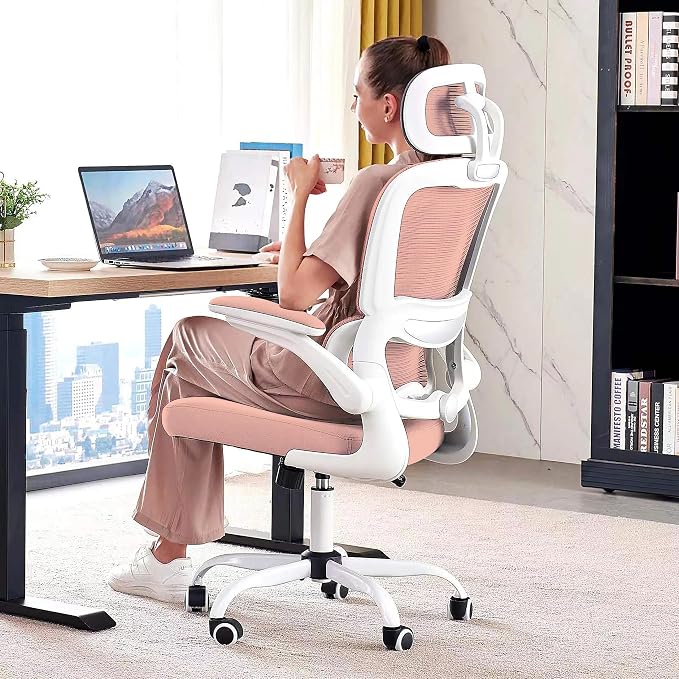 TRALT Office Chair Ergonomic Desk Chair - Gaming Chair with Lumbar Support | 330 LBS Home Office Desk Chairs with Headrest, Reading Chair with Flip-up Armrests, Comfortable Computer Chairs (1, Pink)