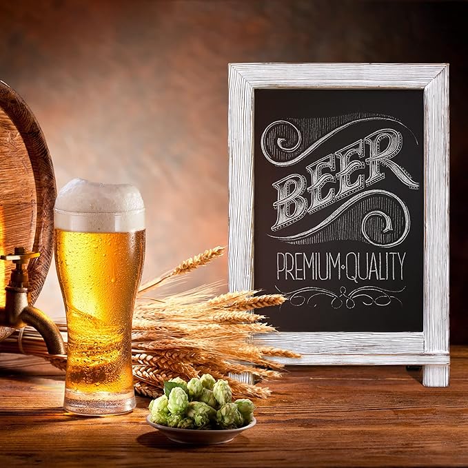 HBCY Creations Rustic Whitewash Tabletop Chalkboard Sign / Hanging Magnetic Wall Chalkboard / Small Countertop Easel / Kitchen Memo Board, 9.5" x 14", for Weddings, Birthdays, Baby Announcements