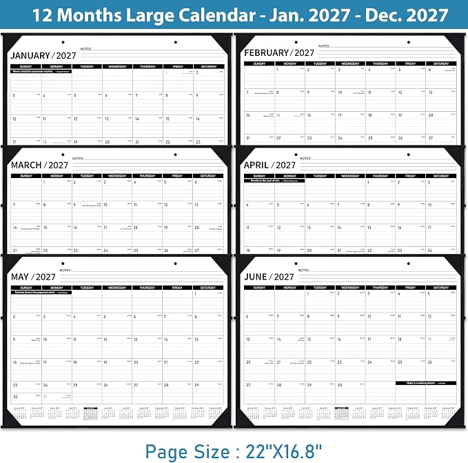 2027 Desk Calendar - JAN. – DEC. 2027, 22" x 17", Large Desk Calendar 2027 | 12 Monthly Large Desk/Wall Calendars 2-in-1, Corner Protector, Desk Pad, Large Ruled Blocks