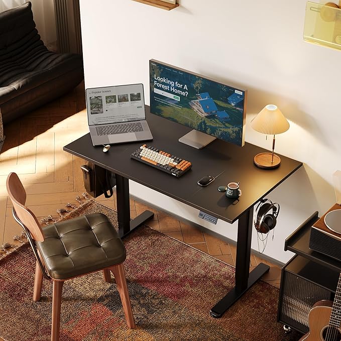 Claiks Electric Height Adjustable Standing Desk, 48x24 Inch, Deep Black | Smooth Height Adjustment, 3 Memory Presets, Cable management hub & hook, Stable Steel Frame, 156 lbs Capacity, Easy Assembly