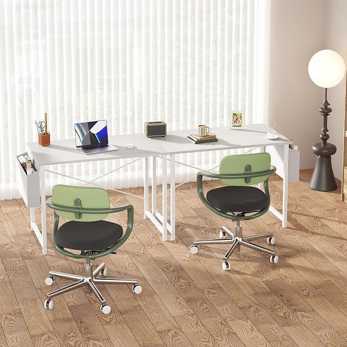 OLIXIS Small Computer Desk, 40 Inch Gaming Desks for Home Office | Writing Study Craft Work Table, Computer Workstation for Bedroom Small Spaces with Storage Bag, All White