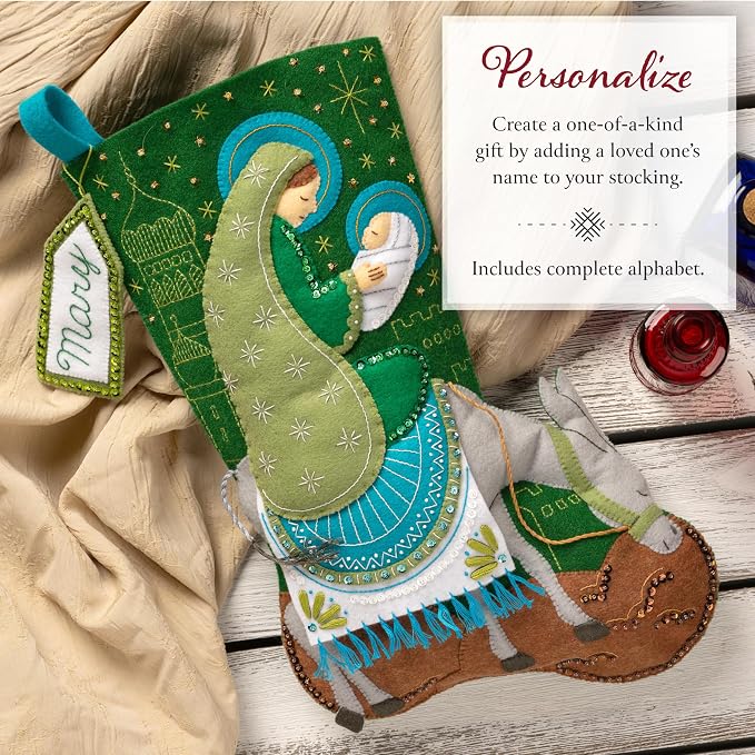 Bucilla, Felt Applique 18" Stocking Making Kit, Holy Journey, Perfect for Holiday DIY Arts and Crafts Projects, 89710E