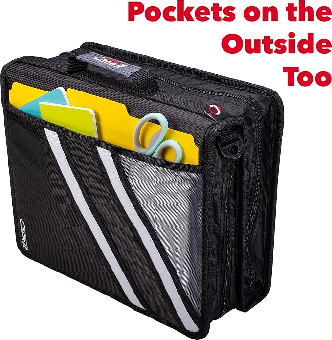 Case-it Zipper Binder | Dual 1.5" D-Rings | 500-Sheet | Z-176 Jet Black | Z Shape, Two Binders in One, Double-Sided, Multiple Pockets, Shoulder Strap, 6-Pack, School & Office