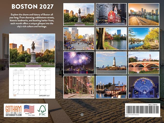 Boston Calendar 2027 Monthly Wall Calender 12 Month
