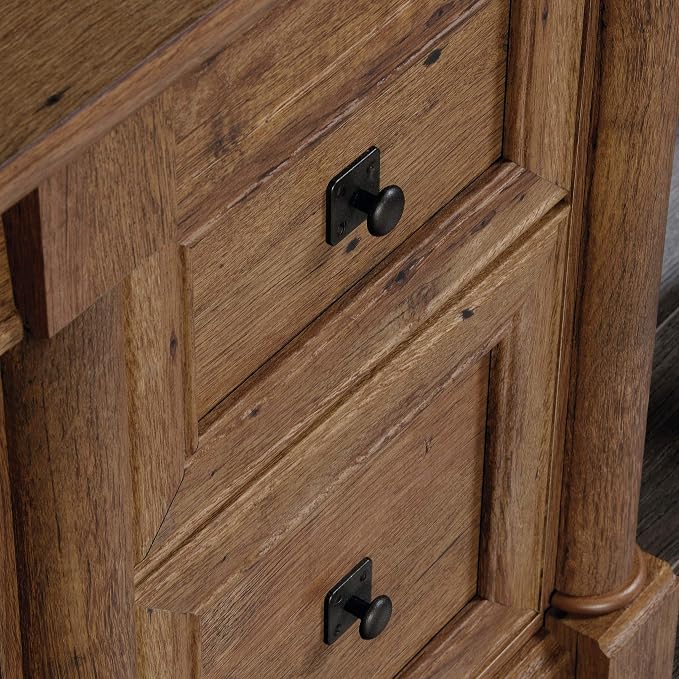 Sauder Palladia Computer Desk with Drawers, Home Office Desk with File Cabinet Storage Drawer, Cable Management, Keyboard Tray, in Vintage Oak finish