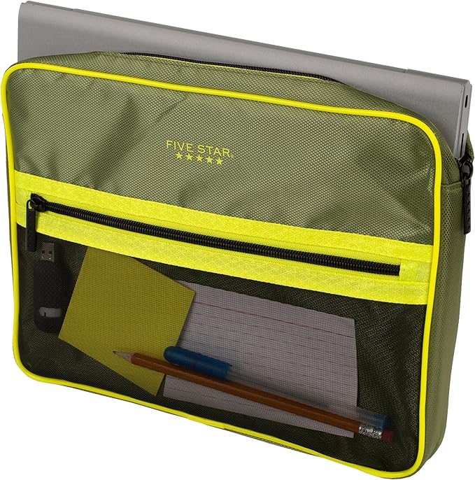 Five Star Zipper Binder, 3 Inch 3-Ring Binder with D Rings, Removable Padded Case, 5-Tab Expanding File and Multi-Use Strap, 850 Sheet Capacity, Olive/Citrus (292960C)