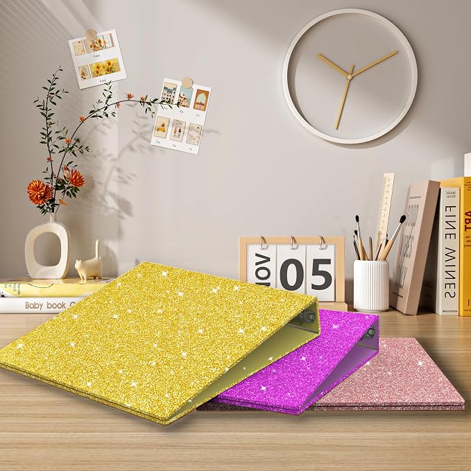 3 Ring Binder, Glitter 1 Inch Organizer, 8.5" x 11" Letter Size, Waterproof Fashion View Binder, Cute for Office School Supplies (Rose Gold)