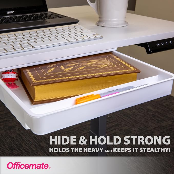 Officemate Large Self-Adhesive Under Desk Drawer, White, 12.5" x 10.75" x 1.875" (22556)
