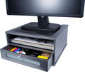 Victor Monitor Riser with Drawer and Storage Shelf - Wood Monitor Stand Desk Organizer with Faux Leather Top, Organize Office Supplies, 13 x 13 x 6.5-Inches, Classic Silver