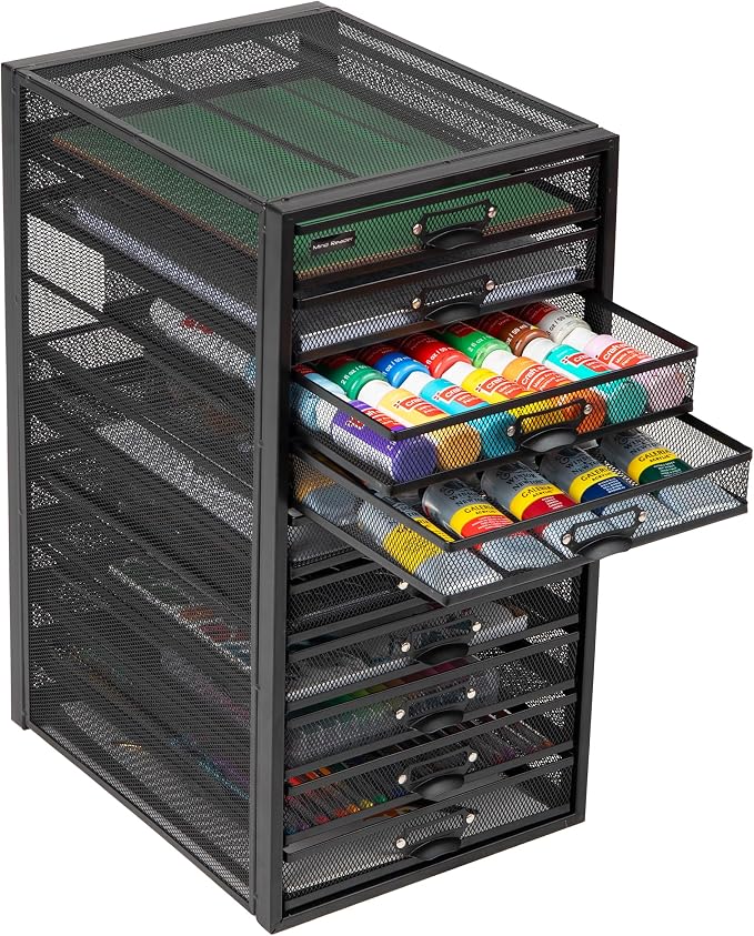 Mind Reader 10-Drawer Desk Organizer for Office Supplies, Crafts, Mail Sorting & More, Metal Mesh, Black