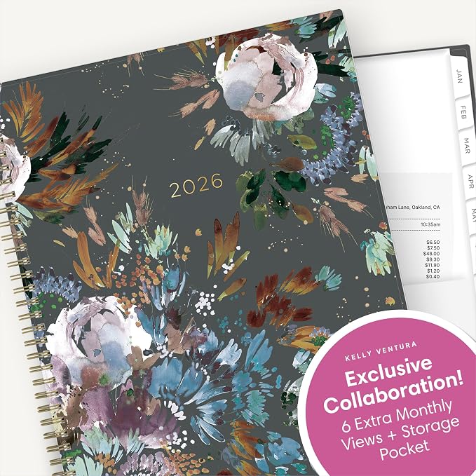 Blue Sky 2026 Weekly & Monthly Planner Calendar, 8.5"x11", Midnight Garden