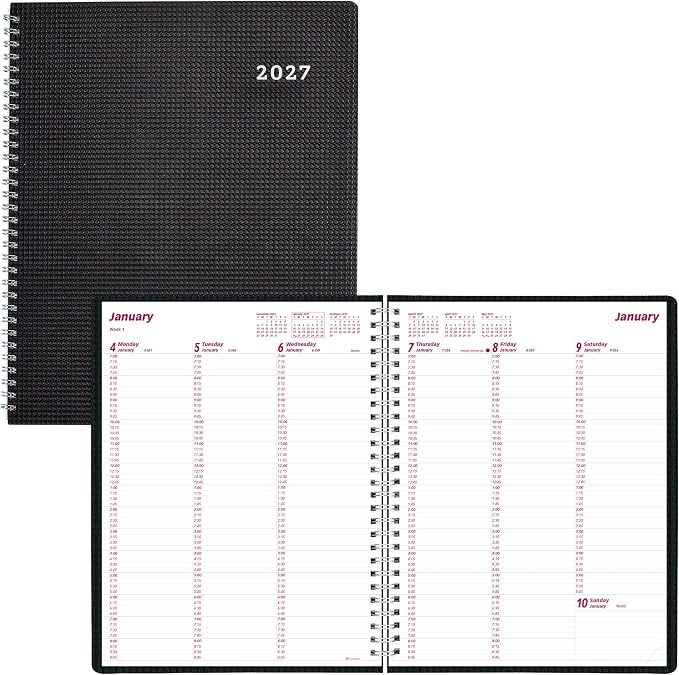 Brownline® 2027 DuraFlex Weekly Planner, Appointment Book, 12 Months, January to December, Twin-Wire Binding, 11" x 8.5", Black (CB950V.BLK)