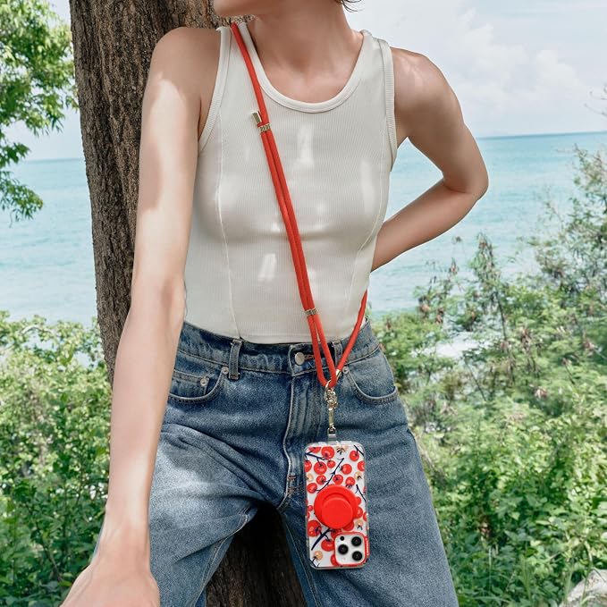 PopSockets Phone Lanyard, Phone Holder, Crossbody Device Strap - Paracord Rosso