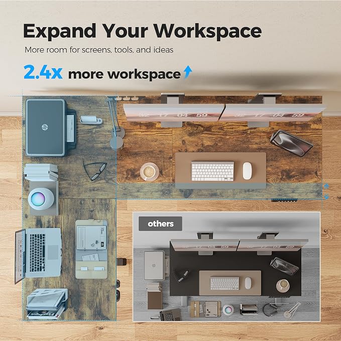 Agilestic L Shaped Standing Desk 63 inch Adjustable Height, Electric Corner Standing Desk, Sit Stand Computer Table with Splice Board, Rustic Brown | Corner Desk, Ample Workspace, Memory Presets, Hooks, Stable Steel Frame,176 lbs Capacity, Easy Assembl...