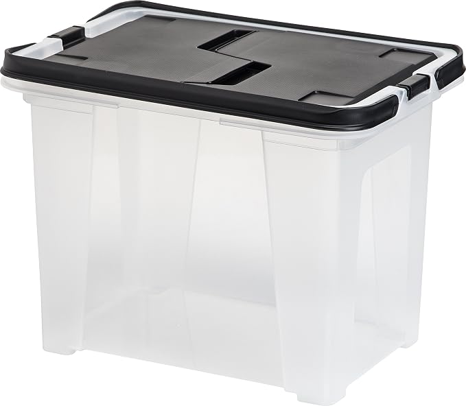 IRIS USA 4-Pack File Box Organizer with Wing Lid Letter/Legal 18 Qt, Clear | Organize letter and legal files, documents and paperwork with a wing lid for quick access and secure storage