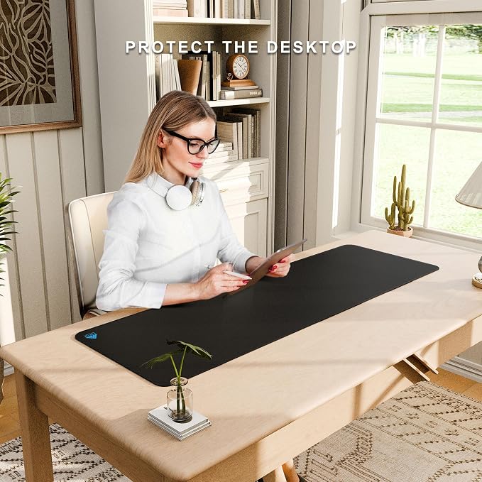 Cacoy Large Gaming Mouse Pad 48"x16" Stitched Edges XXL Desk Mousepad Black | XXL Ultra-Smooth Gamer Desk Mat Waterproof Extended Computer Mouse Mat Non-Slip Rubber Base Keyboard Pad for Office and Home