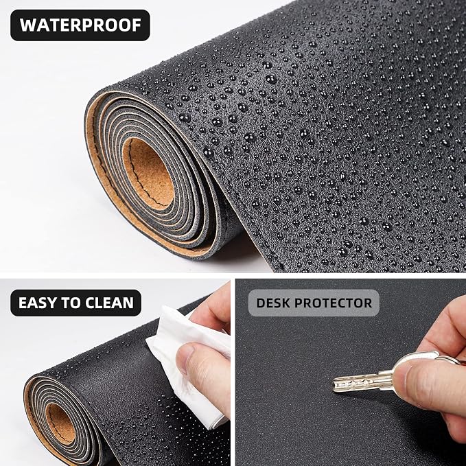 AFIING Large Desk Mat, 47" x 17", Black | Dual-Sided Natural Cork & PU Leather, Non-Slip, Waterproof, For Office, Home & Gaming