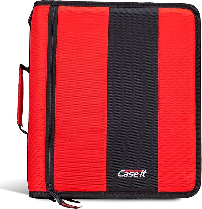 Case-it Zipper Binder | 2-Inch O-Rings | 350-Sheet | D-251 Fire Engine Red | Classic, Multiple Storage Pockets, Shoulder Strap, School & Office Organizer