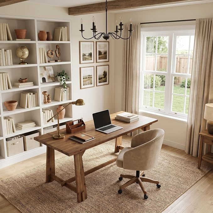 LITTLE TREE 63" Long Large Wood Desks, Solid Wood Office Desk | Farmhouse Executive Computer Desk, Large Work Writing Table, Rustic Brown Business Furniture for Home