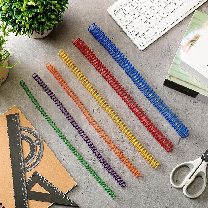 Leinuosen 120 Pack Binder Coils,1/4 5/16 3/8 1/2 5/8 3/4 Inch,Multicolor | Plastic Spiral Binding Coils for Documents, Reports, Notebooks, Compatible with Standard Binding Machines, Office Supplies