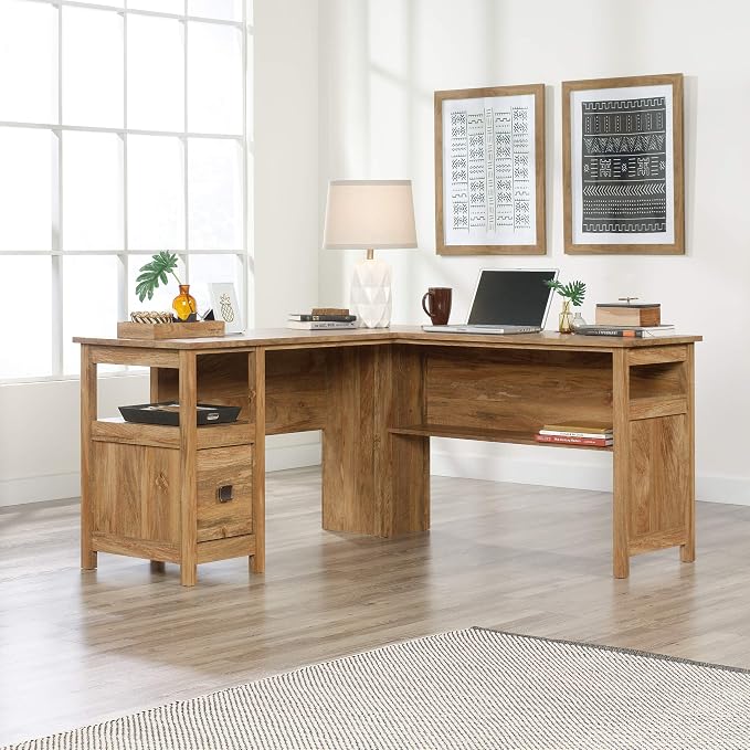 Sauder Cannery Bridge L-Shaped Office Desk with Storage Drawer and Self, in Sindoori Mango