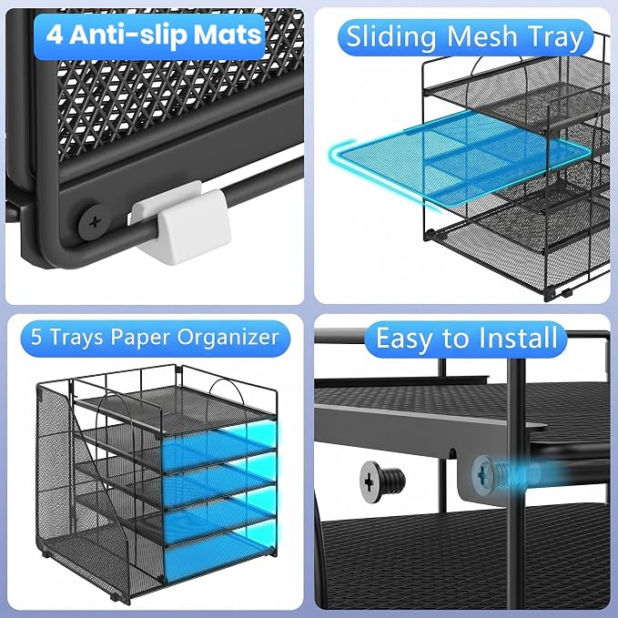Desk Organizer, 5-Tier Paper Organizer Letter Tray, Black | Desk Organizers and Accessories, Office Desk Accessories & Workspace Organizers, Desktop File Organizer for Office Supplies