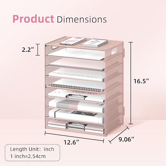 9-Tier Paper Organizer for Desk, Letter Tray with Handles, Pink, 2 Pack | Desk File Organizer with Removable Trays for Sorting Files, Folders, Mail and Printer Paper at Home, School or Office