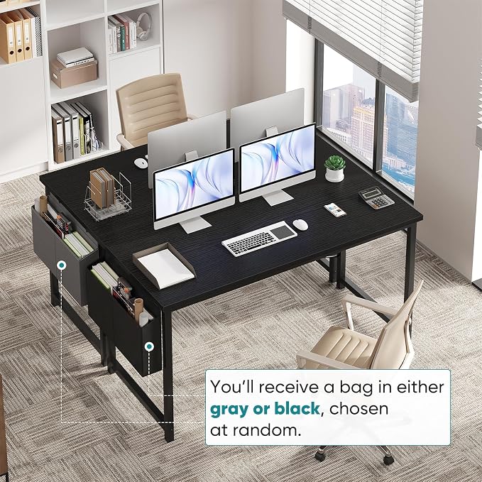 OLIXIS Computer Desk, 55 Inch Gaming Desks for Home Office Small Spaces | Writing Study Craft Work Table, Computer Workstation for Bedroom with Storage Bag, Black